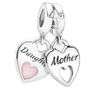 925 Sterling Silver Beads Charms Mother Daughter Double Heart Split Dangle Pendants Fit Original Bracelet DIY Women Jewelry