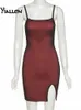Yiallen mesh dubbel lager sexig mager dres ärmlösa party bodycon bandage elastic split trend clubwear slim outfit 220607