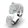 Nieuwe mode luipaard hoofd diamanten ring mannen en vrouwen die verstelbare ringen openen designer sieraden ring