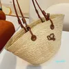 Straw Bag Shoulder Bags Handbags Plain Knitting Crochet Embroidery Open Casual Tote Interior Compartment Two Thin Straps Leather 2247V