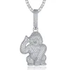 Pendant Necklaces 100% Micro Zircon Hip Hop Orangutan Holding Gun Necklace For Men Jewelry Iced Out Tennis Chain GiftPendant