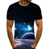 Męskie koszulki projektowanie mody science fiction Planet Drukuj Brytyjczyków Trend Men Street Trend w stylu retro z krótkim rękawem T-shirtmen's