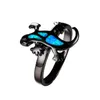 Wedding Rings Cute Female Blue Fire Opal Ring Fashion 14KT Black Gold For Women Promise Love Animal Engagement RingWedding