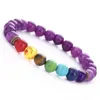 Fili di perline Yoga Sette Chakra 8mm Perline Imitazione Ametista Occhio di tigre Lapislazzuli Corda elastica Bracciale da donna Gioielli fai da te Regalo Kent22