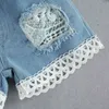 Citgeett Summer Baby Girls Outfit Short Sleeves Hollow Lace Romper at Ripped Denim Shorts 세트 의류 J220711