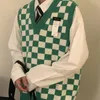 Kamizelki męskie 2022 jesień arktyczny aksamitny wzór szachownicy męska kamizelka sweterkowa Retro dekolt bez rękawów dzianina wełniana koreańskie ubrania
