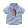 Children's gentleman summer clothes striped short sleeve tops + white shorts 2 pcs clothing sets for kids baby boys party suits 220326