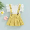 Citgeett Summer Kids Girl Short Sleeve Tops Suspirt Lace Flowwork Patchwork Casual Clothing Zestaw J220711