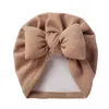 かわいい弓ベビーハット冬の秋の固形色柔らかい弾性女の子ターバン帽子暖かい新生児ビーニーボンネットキャップ