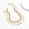 Rétro Simple Imitation Perle Perlé Collier Ensemble Fille Boho Mode Personnalité Créatif Épais Colliers Fille Doux Bijoux