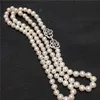 Chaînes Vendre 8-9mm 80cm Blanc Naturel Collier de perles d'eau douce Longue chaîne de pull Chaînes de bijoux de mode