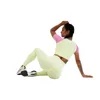 Vêtements de sport pour femmes, ensemble à manches courtes, couleur Macaron, Fitness, Yoga, taille haute, ensemble 2 pièces