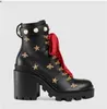 Kultowy wygląd marki kobiety patent na płótnie Star Trail But Designer Lady Black Leather Trime Zipper Gume Sole Boots MKJJ502