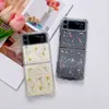 Para Samsung Z Flip 3 Case transparente Glitter Glitter dobrável Caixa de telefone acrílico TPU macio à prova de choque traseiro enseada