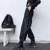 Kvinnor lastbyxor harem mode punkfickor jogger byxor med kedja harajuku elastik hög midja streetwear 220422