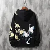 Chinese Style Couple Hooded Men's Autumn Thin Loose National Trend Cherry Blossom Pink Crane Casual Men 220325