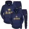 Fashion Couple Sportwear Set KING or QUEEN Printed Hooded Suits 2PCS Male and Femaie Hoodie Pants 220325