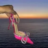 Moda 2022 nuovi sandali di seta a punta di diamante dell'arco da donna con cinturino sottile tacco alto