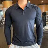 Bieganie długim rękawem Polo T Shirt Men Fitness Slim Fit Sport Szybki suchy koszulka Elastyczna golfa na siłownia kulturystyka Trening L220704
