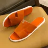 Designer orange tofflor lyxiga sandal män izmir glider platt flip flops hud glid man strand sandal sommar svart läder toffel skor 38-45 låda