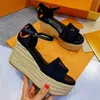 Femmes Naturel TRIBORD WEDGE SANDALE Mode Lin Cheville Cravates Talons Hauts Sandales Escarpins Espadrilles Chaussures Habillées Avec Boîte NO377