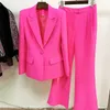 Dames tweedelige broek Blazer brozerpakjes voor dames set kantoor dames vrouwen geel paarse zakelijke zakelijke enkele knopen flarden formeel