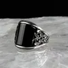 Antique argent couleur noir anneaux gravé fleur hommes bague pour Cool métal bijoux Bague accessoires cadeau