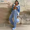 Haoyuan Light Blue Baggy jeans voor vrouwen 2022 mode streetwear y2k gat rechte been broek gescheurd denim broek T220728