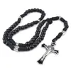 Chains Black Paracord Men Rosaries 12mm Acrylic Beads Cross Necklace For Soldier Catholic Rugged RosaryChains