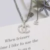 4Style Luxury Designer Double-deck Letter Pendant Necklaces 18K Gold Plated Crysatl Rhinestone Sweater Necklace for Women Wedding Party Jewerlry Accessories