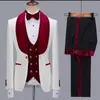 2022 Newest Pattern Men Suits Green Velvet Shawl Lapel Wedding Tuxedo Terno Masculino Prom Groom 3 Pcs Slim Fit Blazer (Jacket +Vest+Pants )