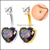 Navel Bell Button Rings Body Sieraden Luxe Zirkonia Crystal Heart Belly Ring Women Platinum/18K Gold Puled Flower Piercing Nombril Drop