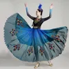 Costume da festival di abbigliamento da palcoscenico cinese Costume tradizionale da spettacolo di danza dello Xinjiang Abito blu rosso con motivo a pavone Abbigliamento etnico per donna