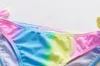 2022 Dziewczyny Księżniczkę Dwukierki Swimsuit Moda Dzieci Split Bikini Zestaw Słodkie Dzieci Rainbow Stripes falbala Spa Beach Swimwear S2069