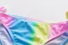 2022 Girls princess Two-Pieces swimsuit fashion Kids Split Bikini Set sweet children rainbow stripes Falbala spa beach swimwear S2069