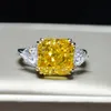 Bagues de cluster 925 Sterling Argent 10 mm 11CT Carré Simuler Moissanite Citrine Gemstone Bridal Mariage Engagement BijouxCluster Rita22