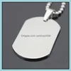 Pendant Necklaces Pendants Jewelry Military Army Style Sier Tone Polished Dog Tag Men Women Stainless Steel Bead Chain Necklace Gift Drop