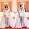 Luxury Mermaid Wedding Dresses Sheer High Neck Long Sleeve Floral Appliques African Arabic Wed Bridal Gowns Plus Size