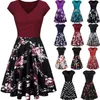 Casual vrouwelijke zomerbloemprint slanke mini-jurk sexy v-neck grote swing stiksel retro zonsondergang plus size jurken 220509