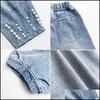 Jeans babyinstar nova chegada azul para crianças pérola design moda estilo denim criança meninas calças soltas mxhome dhu3e