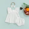 Clothing Sets 3pcs Summer Baby Girls Cotton Clothes Outfits Hollow Out Flower Tank Tops Ruffles Shorts Hairband Set For Toddlers BornClothin