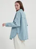 Wixra Women Denim Jacket Loose Wid Down Collar Femme Casual Classic Jeans Colthes Autumn AllMatch Outwear Coats 220722