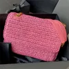 Niki medelkedjesäck i halmvävd vävningspåsar läder lyxig designer niki baby klaff crossbody high fashion shopping tote plånbok öppen bakre ficka