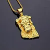 Colares pendentes Hip Hop Gold Color Jesus Pita cabeça rosto pingentes Cadeia de corda Collier para homens Mulheres jóias cristãs