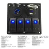 Auto Relays 12V-24V Waterproof 4-Gang Switch Panel Led Rocker Cigarette Lighter Socket Dual USB Port Voltmeter