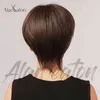 가발 여성 갈색 짧은 머리 전체 머리 세트 앞머리 스트레이트 가발 여성의 일일 단순성 220527
