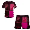 Verão tecnologia móvel 3d impressão casual treino masculino terno de manga curta camiseta esportes shorts 2 peça conjunto 220624