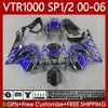 Kit carrosserie pour HONDA VTR1000 RTV1000 RC51 00 01 02 03 04 05 06 Carrosserie 123No.35 VTR 1000 SP1 SP2 Bleu noir 2000 2001 2002 2003 2004 2005 2006 VTR-1000 2000-2006 Carénage