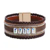 Bracelets porte-bonheur mode Bracelet dames bohème multicouche Wrap cuir tressé couleur cristal fille gros bracelets pour femmesCharme