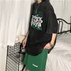 ネクタイメンのTシャツフラワーグラフィティプリントユニセックス半袖TシャツヒップホップウォッシュコットンTシャツメンズストリートウェア0615